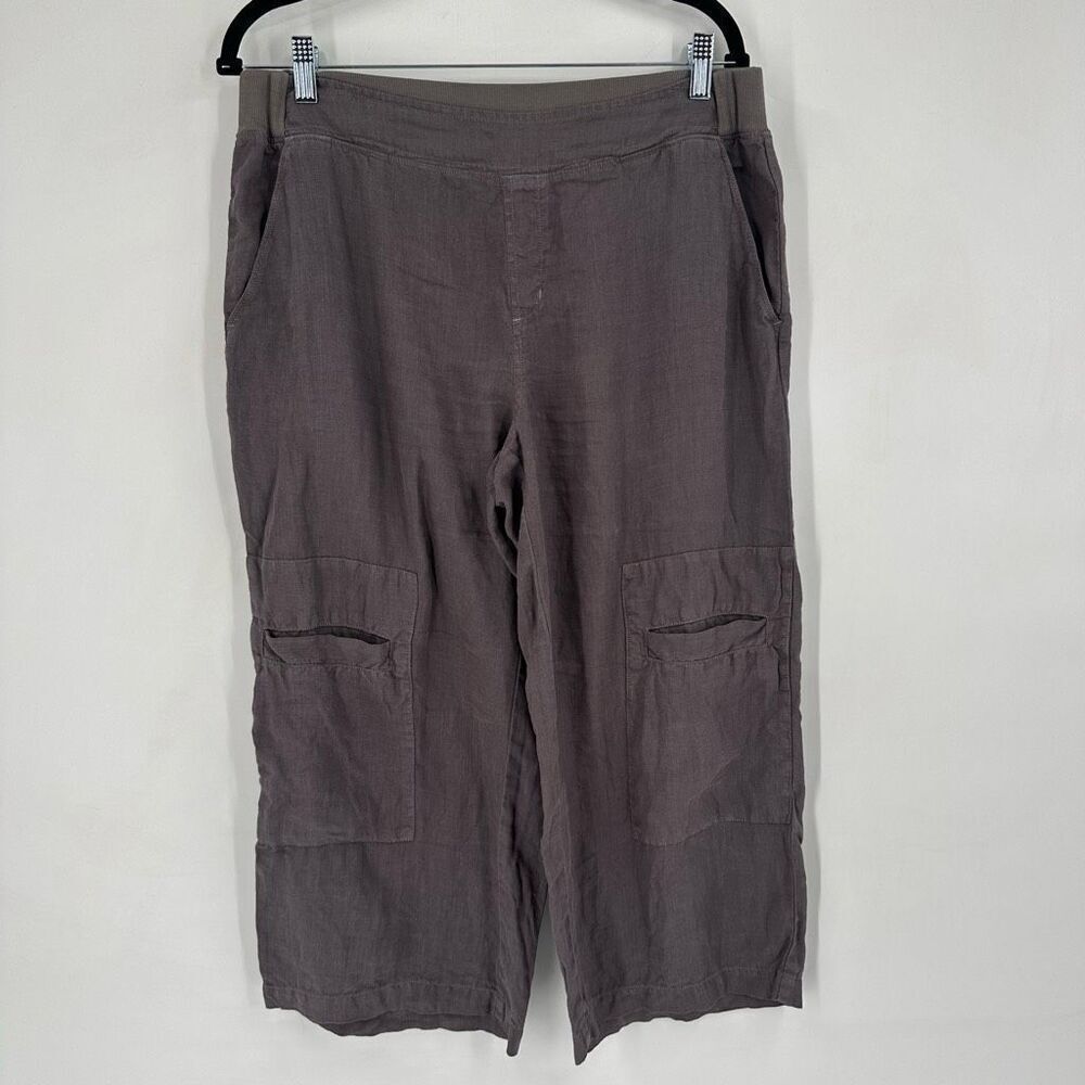 Fresh Produce Gray Cargo Pull On Linen Pants Medium‎ Hi Rise Cropped